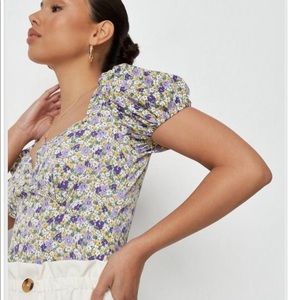 Open back, floral, short puffy sleeved